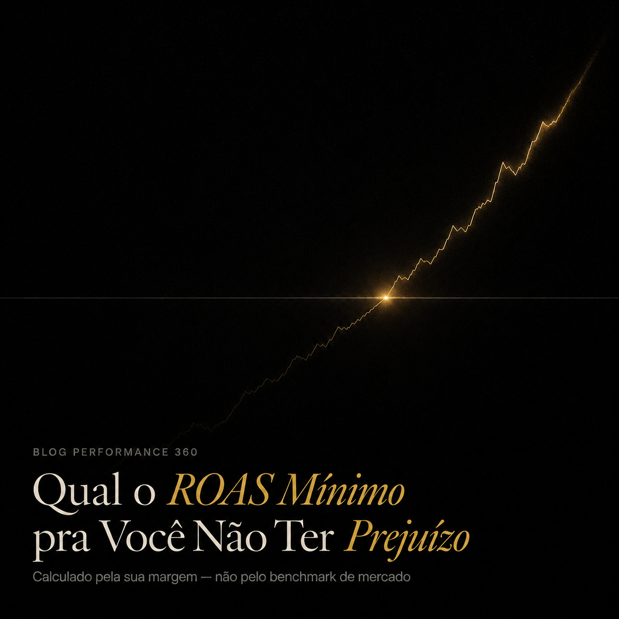 Capa do post: linha dourada cruzando o ponto de equilíbrio do ROAS, com o título sobreposto